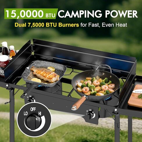 2250،00 BTU 3 موقد بروبان في الهواء الطلق مع الطاولات الجانبية للزجاج الأمامي والطي ، وموقد التخييم الثقيل لشواء الفناء الخلفي ، والذوبان والطبخ RV in Kuwait