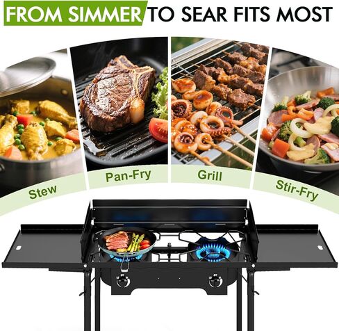 2250،00 BTU 3 موقد بروبان في الهواء الطلق مع الطاولات الجانبية للزجاج الأمامي والطي ، وموقد التخييم الثقيل لشواء الفناء الخلفي ، والذوبان والطبخ RV in Kuwait