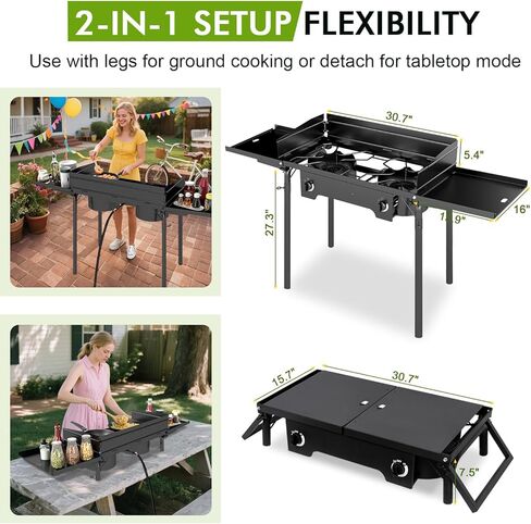 2250،00 BTU 3 موقد بروبان في الهواء الطلق مع الطاولات الجانبية للزجاج الأمامي والطي ، وموقد التخييم الثقيل لشواء الفناء الخلفي ، والذوبان والطبخ RV in Kuwait