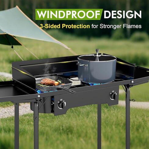 2250،00 BTU 3 موقد بروبان في الهواء الطلق مع الطاولات الجانبية للزجاج الأمامي والطي ، وموقد التخييم الثقيل لشواء الفناء الخلفي ، والذوبان والطبخ RV in Kuwait