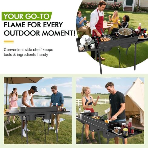 2250،00 BTU 3 موقد بروبان في الهواء الطلق مع الطاولات الجانبية للزجاج الأمامي والطي ، وموقد التخييم الثقيل لشواء الفناء الخلفي ، والذوبان والطبخ RV in Kuwait