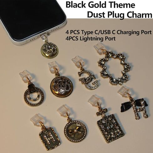 8PCS Charms for E-Reader/Cell Phone: Vintage Bling Dust Plug Charm Compatible with 4 PCS Type C/USB C Charging Port & 4PCS Lightning Port, Plug Cover Protectors for Book Lover Gift in Saudi Arabia