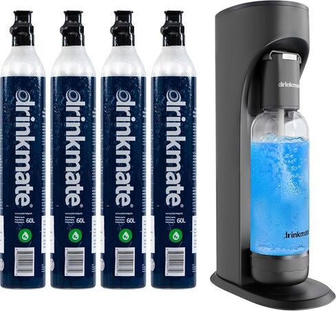 Drinkmate OmniFizz Sparkling Water Maker & Soda Streaming Machine | Carbonates Any Drink | PREMIUM KIT | Includes Four 60L CO2 Cartridges + One BPA-Free Bottle (Matte Black) in Saudi Arabia