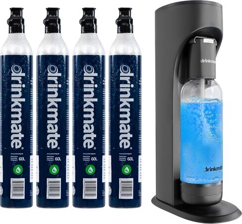Drinkmate OmniFizz Sparkling Water Maker & Soda Streaming Machine | Carbonates Any Drink | PREMIUM KIT | Includes Four 60L CO2 Cartridges + One BPA-Free Bottle (Matte Black) in Saudi Arabia