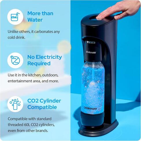 Drinkmate OmniFizz Sparkling Water Maker & Soda Streaming Machine | Carbonates Any Drink | PREMIUM KIT | Includes Four 60L CO2 Cartridges + One BPA-Free Bottle (Matte Black) in Saudi Arabia