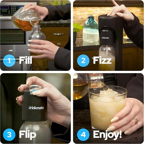 Drinkmate OmniFizz Sparkling Water Maker & Soda Streaming Machine | Carbonates Any Drink | PREMIUM KIT | Includes Four 60L CO2 Cartridges + One BPA-Free Bottle (Matte Black) in Saudi Arabia