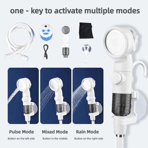 دش محمول للتخييم ، مضخة دش تخييم قابلة للشحن مع USB-C ، دش معسكر مع 3 أوضاع رذاذ ، مجموعة دش في الهواء الطلق للتخييم ، RV ، السفر ، حمام الحيوانات الأليفة ، سقي النباتات (+ حقيبة شبكة) in Kuwait