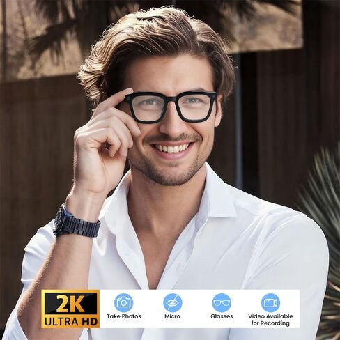 Ai Smart Glasses with Camera and Bluetooth Blue Light Blocking Smartglasses Sunglasses High-definition Shooting 2K 1080P Anti-Shake Video Recording Image Recognition Translation Voice Broadcast in Saudi Arabia