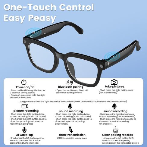 Ai Smart Glasses with Camera and Bluetooth Blue Light Blocking Smartglasses Sunglasses High-definition Shooting 2K 1080P Anti-Shake Video Recording Image Recognition Translation Voice Broadcast in Saudi Arabia