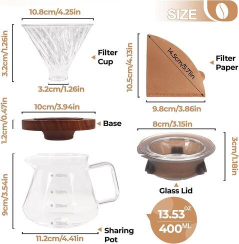 صب فوق صانع القهوة 600 مل borosilosicate الزجاج بالتنقيط خادم Coffeemaker مجموعة مع 100pcs V60 مرشحات الورق مخروط الجوز من طوق الزجاج الصافية in Saudi Arabia
