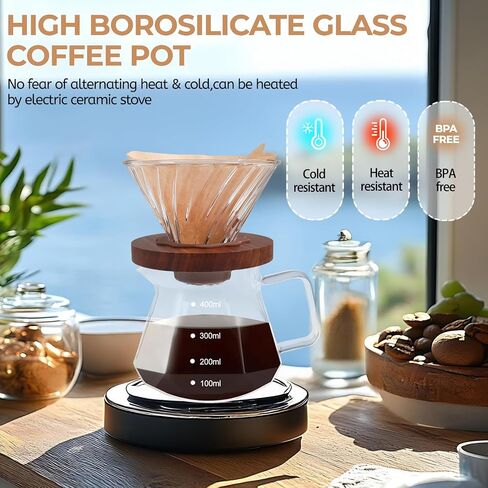 صب فوق صانع القهوة 600 مل borosilosicate الزجاج بالتنقيط خادم Coffeemaker مجموعة مع 100pcs V60 مرشحات الورق مخروط الجوز من طوق الزجاج الصافية in Saudi Arabia