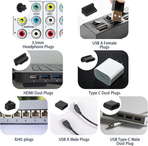 50 pcs 7 أنواع غطاء قابس USB الغبار ، سليكون USB C غبار المقابس المقاومة للهواتف المحمولة لـ USB-A أنثى/ذكر ، Type-C ، HDMI ، 3.5 ملم سماعة الرأس ، RJ45 Ethernet Protector Stoppers in Saudi Arabia