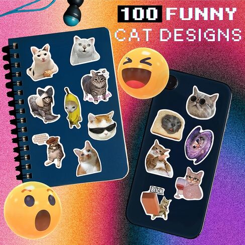 Kathy & Jiggs 100 Funny Cat Meme Stickers - شارات الفينيل المضادة للماء (2-3 بوصة) للمجلة ، الكمبيوتر المحمول ، زجاجة ماء ، لوح التزلج ، الأمتعة - هدية Kawaii للأطفال ، المراهقين ، البالغين in Kuwait