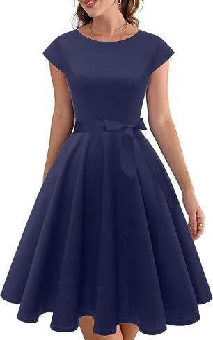 PUKAVT Women's 1950 Boatneck Cap Sleeve Vintage Swing Cocktail Party Dress with Pockets in Kuwait