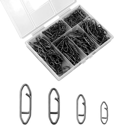 200pcs Fishing Power Speed Clips, Black High Strength Stainless Steel Connector Swivels Snaps Tackle Quick Change Lure for Freshwater & Saltwater (SS/S/M/L 50pcs Each) in Saudi Arabia