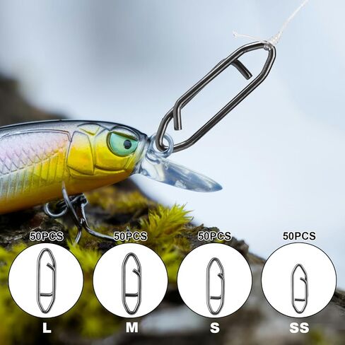 200pcs Fishing Power Speed Clips, Black High Strength Stainless Steel Connector Swivels Snaps Tackle Quick Change Lure for Freshwater & Saltwater (SS/S/M/L 50pcs Each) in Saudi Arabia