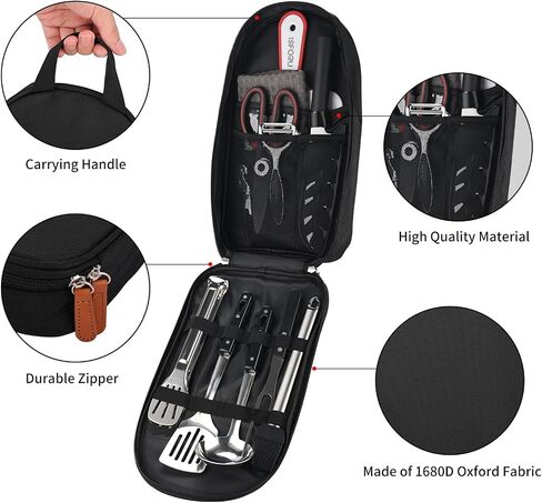 Camping Accessories Set, Camping Kitchen Utensil Organizer Travel Set with Tongs, Cutting Board, Bottle Cutter and Water Resistant Case for Daily Meal or Outdoor Hiking Picnic and Trekking in Saudi Arabia
