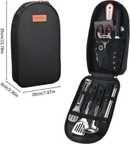 Camping Accessories Set, Camping Kitchen Utensil Organizer Travel Set with Tongs, Cutting Board, Bottle Cutter and Water Resistant Case for Daily Meal or Outdoor Hiking Picnic and Trekking in Saudi Arabia