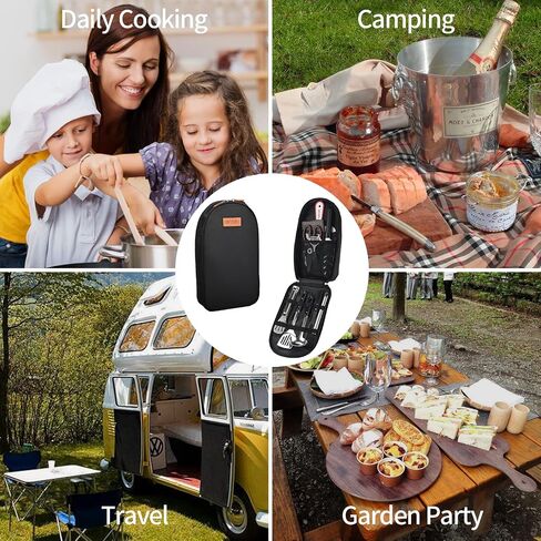 Camping Accessories Set, Camping Kitchen Utensil Organizer Travel Set with Tongs, Cutting Board, Bottle Cutter and Water Resistant Case for Daily Meal or Outdoor Hiking Picnic and Trekking in Saudi Arabia