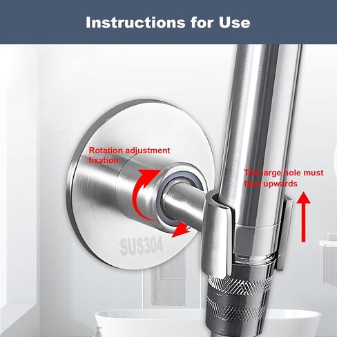 Shower Head Holder 360° Adjustable Handheld Bathroom Shower Head Bracket SUS304 Stainless Steel Wall Mount Shower Spray Holder No Drill Adhesive Mount Handheld Shower Head Holder Brushed Finish in Saudi Arabia