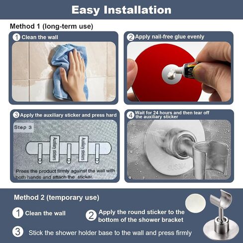 Shower Head Holder 360° Adjustable Handheld Bathroom Shower Head Bracket SUS304 Stainless Steel Wall Mount Shower Spray Holder No Drill Adhesive Mount Handheld Shower Head Holder Brushed Finish in Saudi Arabia