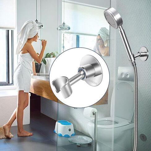 Shower Head Holder 360° Adjustable Handheld Bathroom Shower Head Bracket SUS304 Stainless Steel Wall Mount Shower Spray Holder No Drill Adhesive Mount Handheld Shower Head Holder Brushed Finish in Saudi Arabia