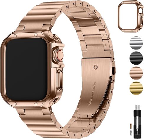 Fullmosa Metal Band Compatible with Apple Watch 45mm 44mm 42mm 41mm 40mm 38mm for Men Women, Stainless Steel iWatch Band with Case for Apple Watch Series 9 8 7 6 5 4 3 2 1 SE in Saudi Arabia