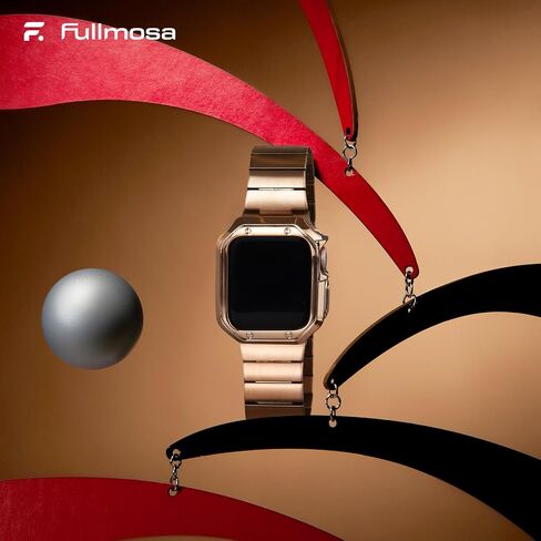 Fullmosa Metal Band Compatible with Apple Watch 45mm 44mm 42mm 41mm 40mm 38mm for Men Women, Stainless Steel iWatch Band with Case for Apple Watch Series 9 8 7 6 5 4 3 2 1 SE in Saudi Arabia
