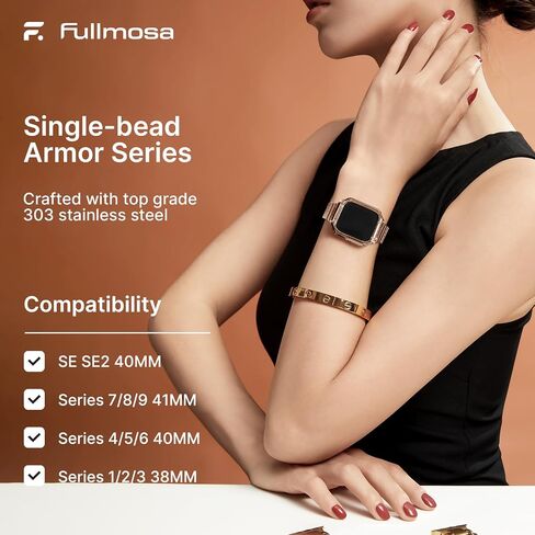 Fullmosa Metal Band Compatible with Apple Watch 45mm 44mm 42mm 41mm 40mm 38mm for Men Women, Stainless Steel iWatch Band with Case for Apple Watch Series 9 8 7 6 5 4 3 2 1 SE in Saudi Arabia
