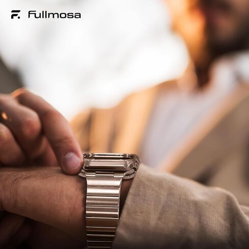 Fullmosa Metal Band Compatible with Apple Watch 45mm 44mm 42mm 41mm 40mm 38mm for Men Women, Stainless Steel iWatch Band with Case for Apple Watch Series 9 8 7 6 5 4 3 2 1 SE in Saudi Arabia