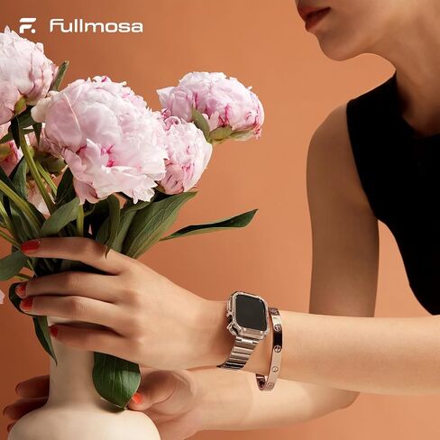 Fullmosa Metal Band Compatible with Apple Watch 45mm 44mm 42mm 41mm 40mm 38mm for Men Women, Stainless Steel iWatch Band with Case for Apple Watch Series 9 8 7 6 5 4 3 2 1 SE in Saudi Arabia