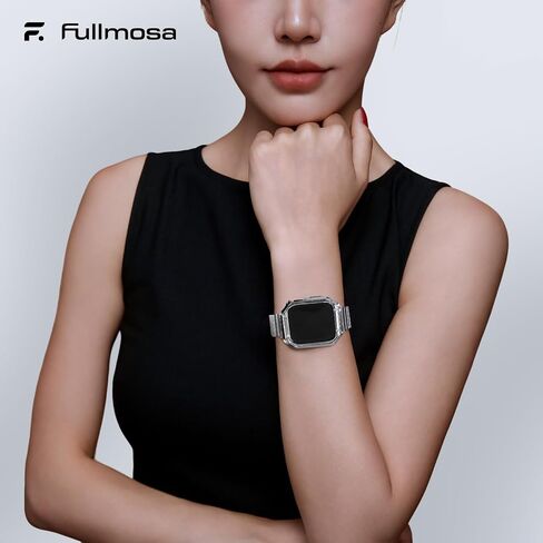 Fullmosa Metal Band Compatible with Apple Watch 45mm 44mm 42mm 41mm 40mm 38mm for Men Women, Stainless Steel iWatch Band with Case for Apple Watch Series 9 8 7 6 5 4 3 2 1 SE in Saudi Arabia