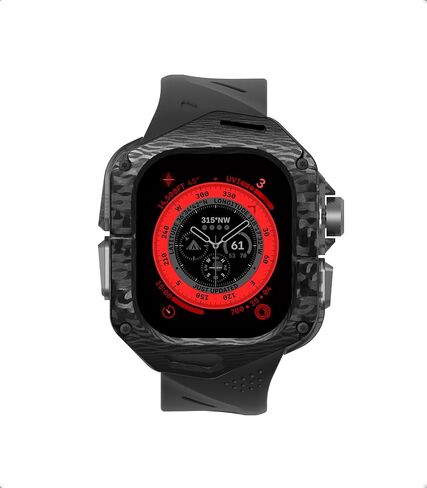 AULUMU A01 CORBON CARBON CASE مع Apple Watch Ultra Band 49mm | تصميم خفيف الوزن فاخر | فقط لفرقة Apple Watch Ultra 1/2 49mm | علبة ألياف الكربون مع الأشرطة السوداء in Kuwait