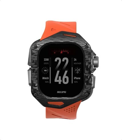AULUMU A01 CORBON CARBON CASE مع Apple Watch Ultra Band 49mm | تصميم خفيف الوزن فاخر | فقط لفرقة Apple Watch Ultra 1/2 49mm | علبة ألياف الكربون مع الأشرطة السوداء in Kuwait