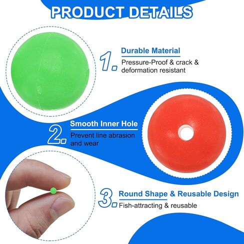 Fishing Beads Glow Soft Plastic Fishing Bait Eggs Lure Rigs Accessories, for Saltwater Freshwater - Round in Saudi Arabia