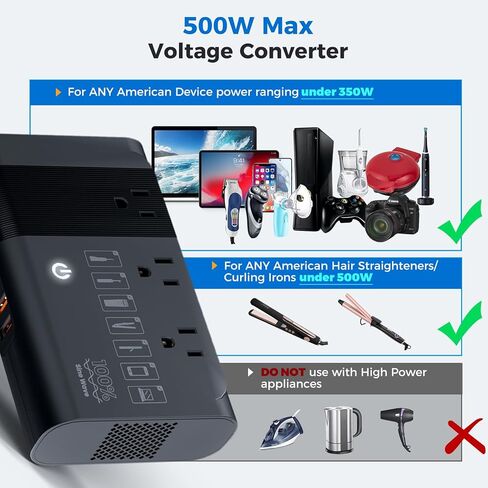 500W محول جهد موجة جيبية نقية الولايات المتحدة إلى أوروبا ، محول 220 فولت إلى 110 فولت للسفر الأوروبي ، محول محول الطاقة كومبو PD ل CPAP Fordener in Kuwait