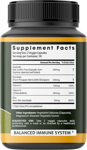 Quercetin with Vitamin C and Zinc - Quercetin with Bromelain - Quercetin 500mg - Zinc Quercetin - 60 Veggie Caps - Quercetin Supplements + Vitamin D3 - (Non-GMO, Gluten-Free, Vegan) 2 Month Supply in Saudi Arabia