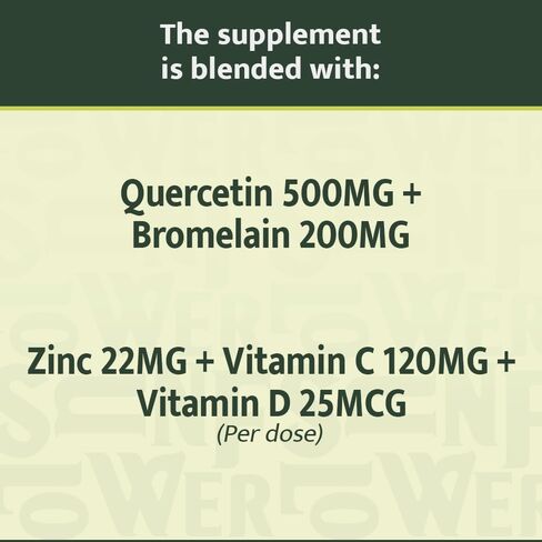 Quercetin with Vitamin C and Zinc - Quercetin with Bromelain - Quercetin 500mg - Zinc Quercetin - 60 Veggie Caps - Quercetin Supplements + Vitamin D3 - (Non-GMO, Gluten-Free, Vegan) 2 Month Supply in Saudi Arabia