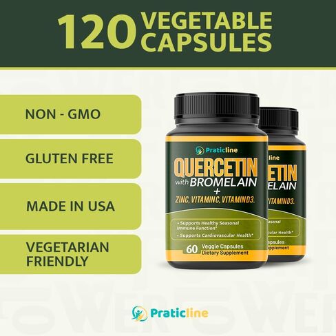 Quercetin with Vitamin C and Zinc - Quercetin with Bromelain - Quercetin 500mg - Zinc Quercetin - 60 Veggie Caps - Quercetin Supplements + Vitamin D3 - (Non-GMO, Gluten-Free, Vegan) 2 Month Supply in Saudi Arabia