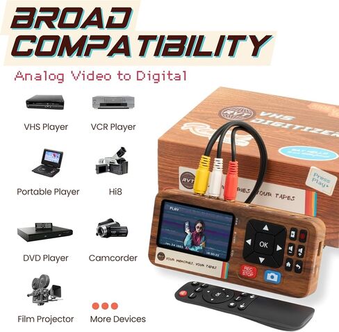 RVT Digitizer 3.0 – VHS to Digital Converter | Convert VHS to Phone & TV Instantly | Works with iPhone & Android USB-C | No Computer Needed | Includes 32GB USB, Screen, HDMI Out | Hi8 Camcorder to MP4 in Saudi Arabia