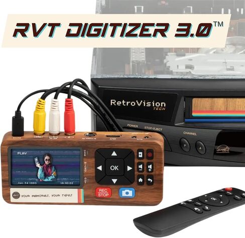 RVT Digitizer 3.0 – VHS to Digital Converter | Convert VHS to Phone & TV Instantly | Works with iPhone & Android USB-C | No Computer Needed | Includes 32GB USB, Screen, HDMI Out | Hi8 Camcorder to MP4 in Saudi Arabia