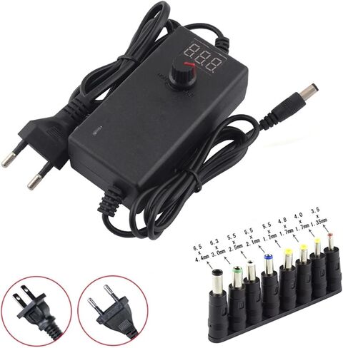 محول الطاقة القابل للتعديل AC إلى DC 3V-12V 3V-24V 9V-24V مع شاشة عرض العرض العالمي 12V 1A 2A محول شاحن التبديل (مع ذكر أنثى DC ، US_9V-24V 1A) in Kuwait