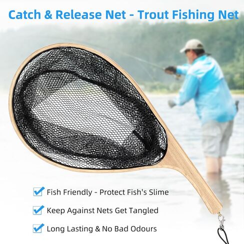 Fly Fishing Net, Soft Mesh Trout with Handle, Catch and Release Landing for Freshwater, Saltwater, Gift for Anglers & Fly Fishing Enthusiasts in Saudi Arabia