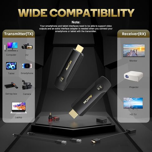 Wireless HDMI Transmitter and Receiver 330FT/100M - Mini Wireless HDMI Extender Plug & Play Portable 5G+2.4G, 4K Decode 1080P 60Hz Ultra HD, Display Adapter for TV for Video and Audio to Monitor in Saudi Arabia