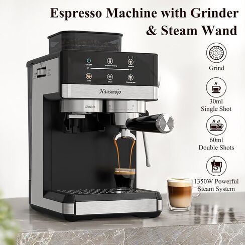 Grindpro 20bar Espresso Machine مع طاحونة مدمجة وحليب متكافئ ، صانع قهوة مزدوجة من الفولاذ المقاوم للصدأ من أجل الإسبريسو ، لاتيه وكابتشينو ، سهلة نظيفة ، مثالية للاستخدام المنزلي in Saudi Arabia
