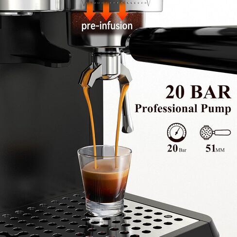 Grindpro 20bar Espresso Machine مع طاحونة مدمجة وحليب متكافئ ، صانع قهوة مزدوجة من الفولاذ المقاوم للصدأ من أجل الإسبريسو ، لاتيه وكابتشينو ، سهلة نظيفة ، مثالية للاستخدام المنزلي in Saudi Arabia