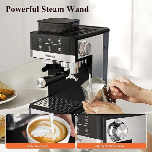 Grindpro 20bar Espresso Machine مع طاحونة مدمجة وحليب متكافئ ، صانع قهوة مزدوجة من الفولاذ المقاوم للصدأ من أجل الإسبريسو ، لاتيه وكابتشينو ، سهلة نظيفة ، مثالية للاستخدام المنزلي in Saudi Arabia
