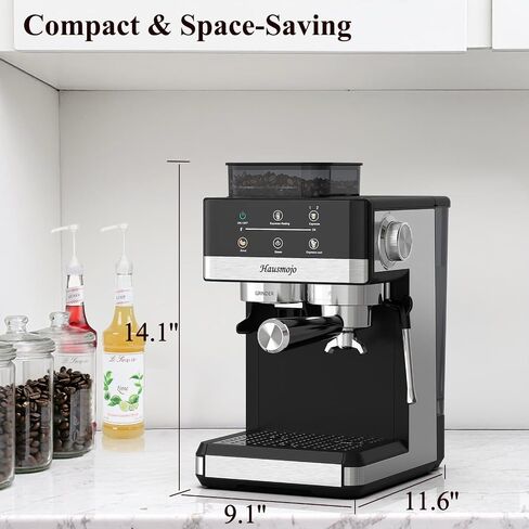 Grindpro 20bar Espresso Machine مع طاحونة مدمجة وحليب متكافئ ، صانع قهوة مزدوجة من الفولاذ المقاوم للصدأ من أجل الإسبريسو ، لاتيه وكابتشينو ، سهلة نظيفة ، مثالية للاستخدام المنزلي in Saudi Arabia