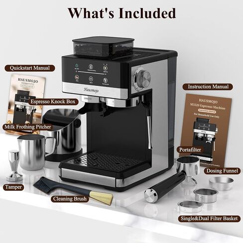 Grindpro 20bar Espresso Machine مع طاحونة مدمجة وحليب متكافئ ، صانع قهوة مزدوجة من الفولاذ المقاوم للصدأ من أجل الإسبريسو ، لاتيه وكابتشينو ، سهلة نظيفة ، مثالية للاستخدام المنزلي in Saudi Arabia