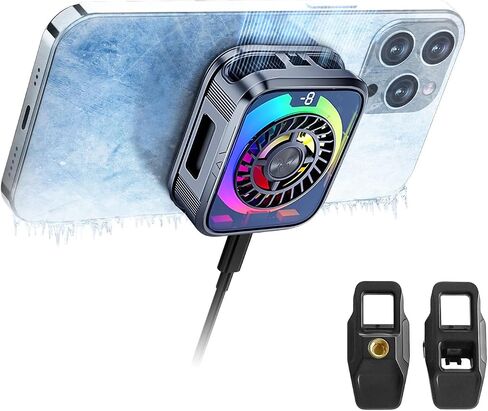 Magnetic Cell Phone Cooler with Clip, Semiconductor Mobile Phone Cooling Fan Radiator Type-C Wired with Temperature Display, Compatible with iPhone/Android/Tablet/IPad for Gaming, Live Streaming in Saudi Arabia